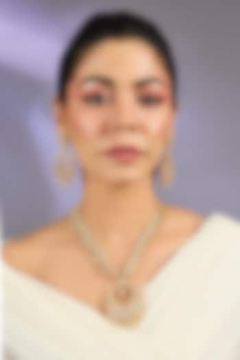 Gold Finish Moissanite Stone Long Necklace Set by Zevar By Geeta at Pernia's Pop Up Shop