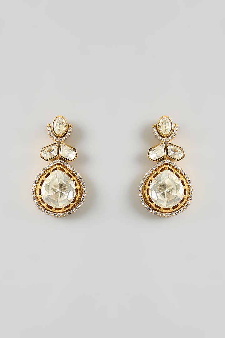 Gold Finish Moissanite Stone Necklace Set by Zevar By Geeta at Pernia's Pop Up Shop