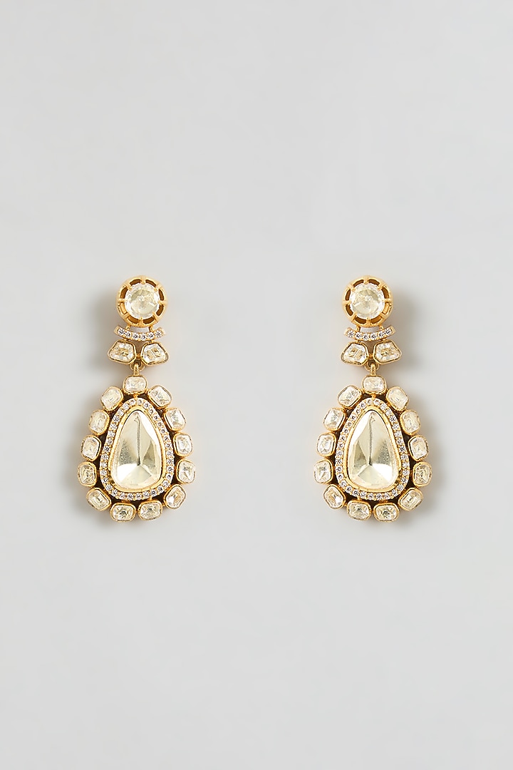 Gold Finish Moissanite Stone Necklace Set by Zevar By Geeta at Pernia's Pop Up Shop