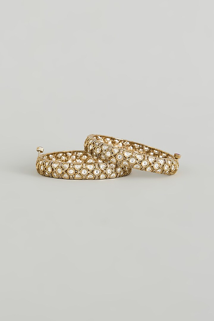 Two Tone Finish Kundan Polki Bangles (Set Of 2) by Zevar By Geeta at Pernia's Pop Up Shop