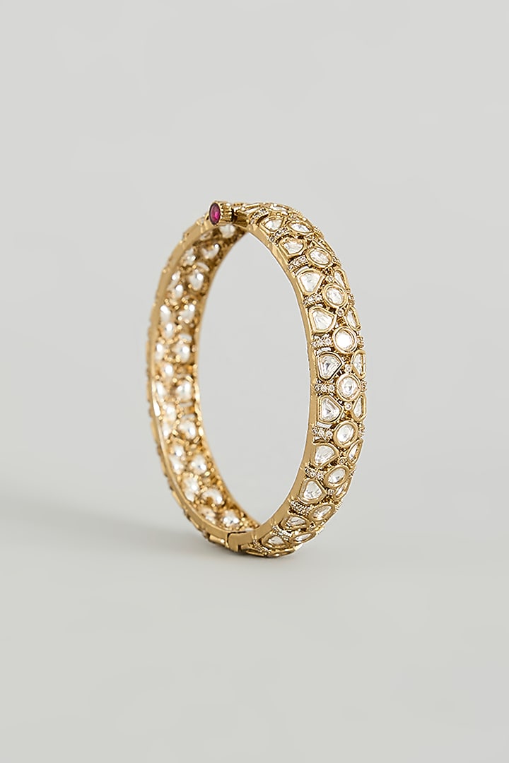 Two Tone Finish Kundan Polki Bangles (Set Of 2) by Zevar By Geeta at Pernia's Pop Up Shop