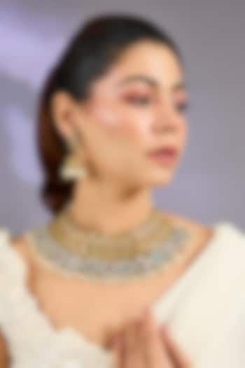 Gold Finish Multi-Colored Kundan Polki Jadau Necklace Set by Zevar By Geeta at Pernia's Pop Up Shop