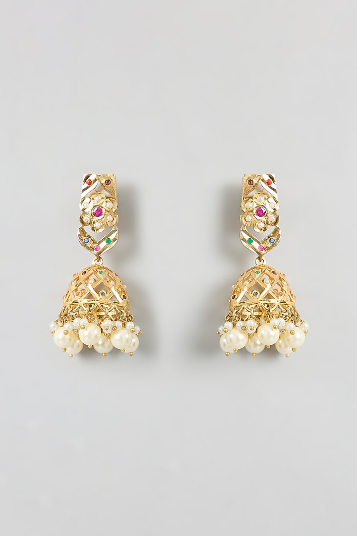 Gold Finish Multi-Colored Kundan Polki Jadau Necklace Set by Zevar By Geeta at Pernia's Pop Up Shop