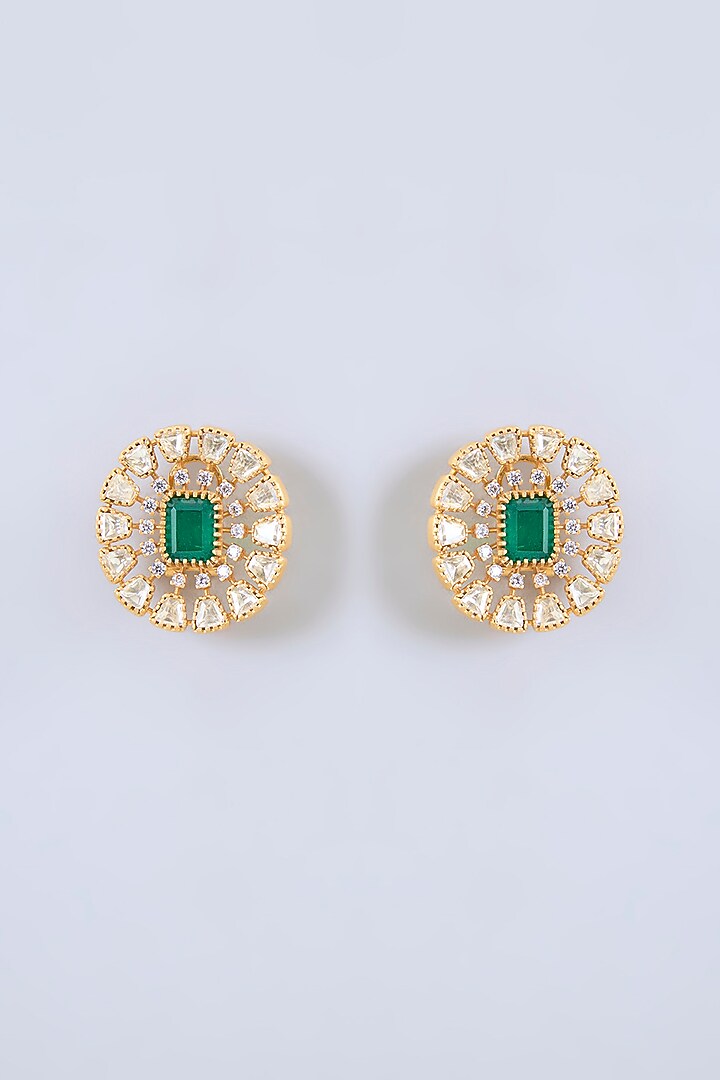 Gold Finish Moissanite & Green Stone Choker Necklace Set by Zevar by Geeta at Pernia's Pop Up Shop