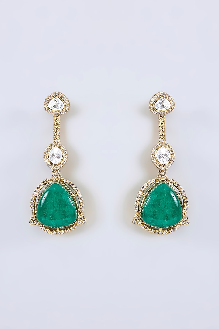 Two-Tone Finish Kundan Polki & Green Stone Layered Necklace Set by Zevar by Geeta at Pernia's Pop Up Shop
