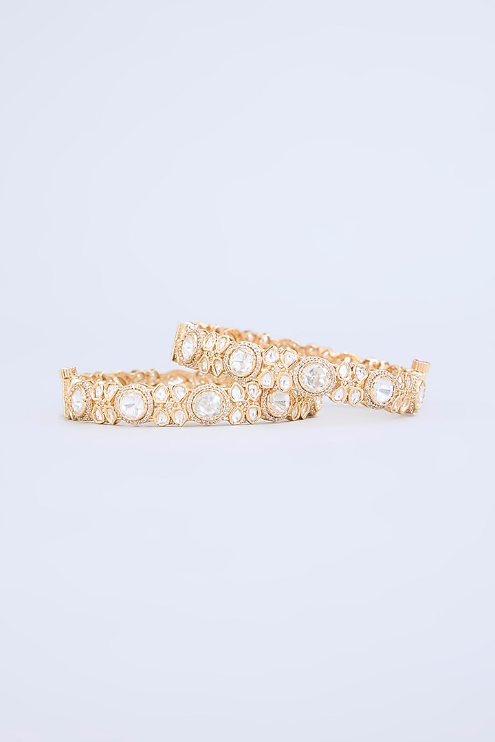 Gold Finish Kundan Polki Bangles (Set Of 2) by Zevar by Geeta at Pernia's Pop Up Shop