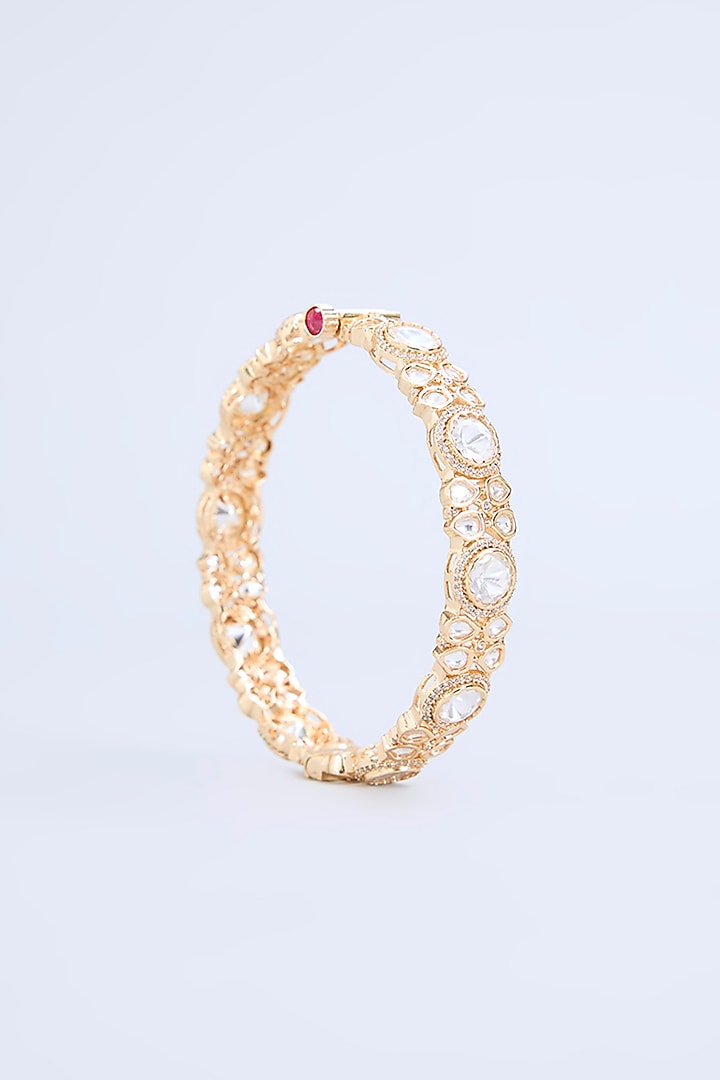 Gold Finish Kundan Polki Bangles (Set Of 2) by Zevar by Geeta at Pernia's Pop Up Shop
