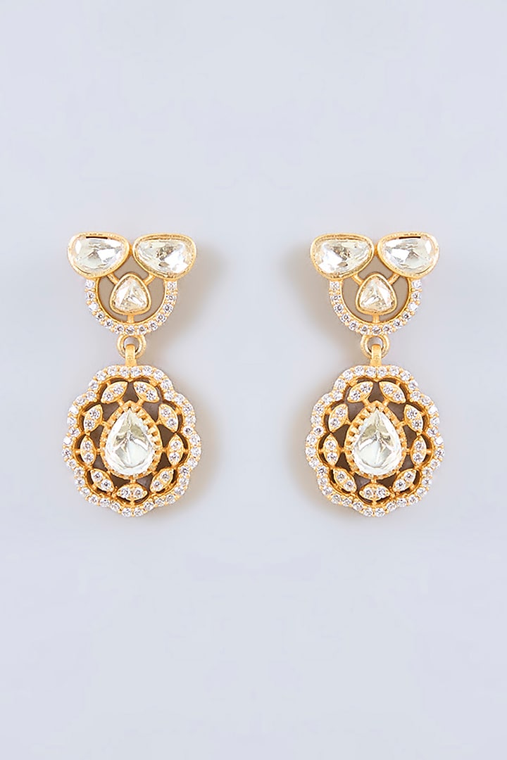 Gold Finish Moissanite Stone Necklace Set by Zevar by Geeta at Pernia's Pop Up Shop