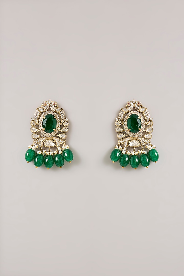 Two-Tone Finish Kundan Polki & Green Stone Choker Necklace Set by Zevar By Geeta at Pernia's Pop Up Shop