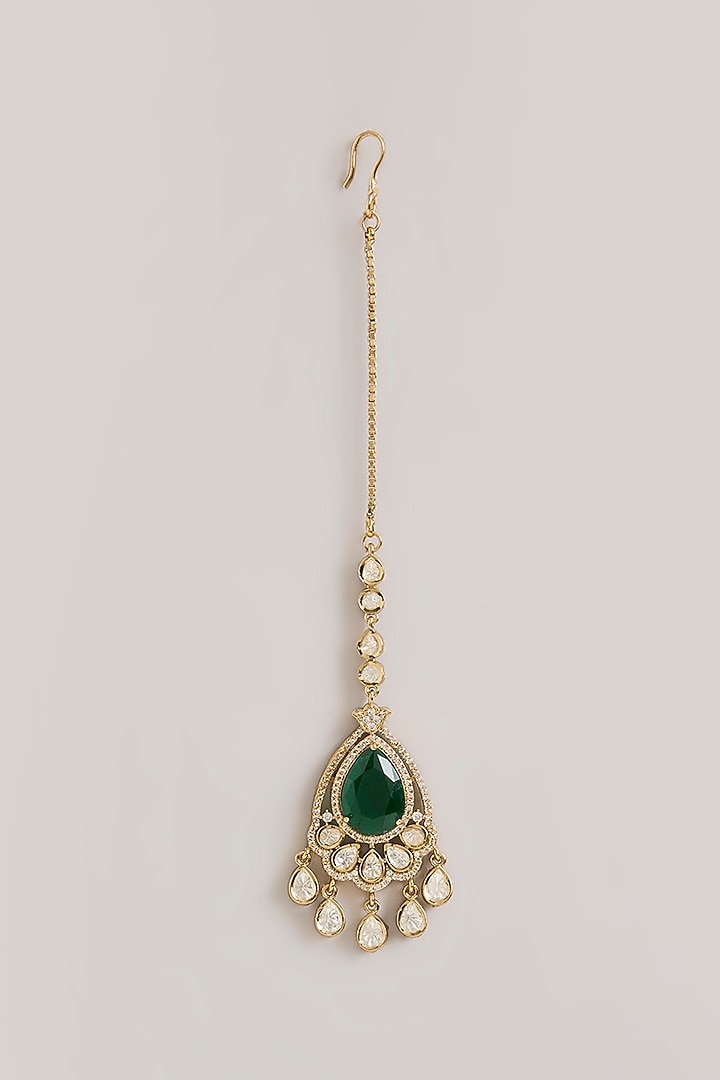 Two-Tone Finish Kundan Polki & Green Stone Choker Necklace Set by Zevar By Geeta at Pernia's Pop Up Shop