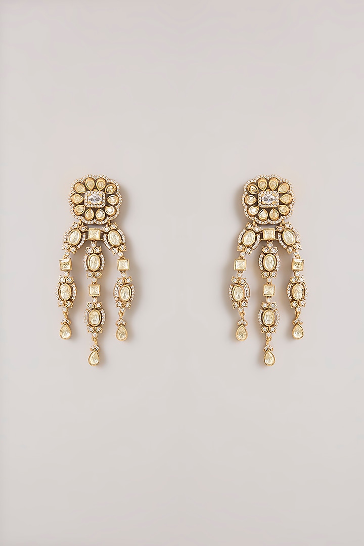 Gold Finish Moissanite Polki Layered Necklace Set by Zevar By Geeta at Pernia's Pop Up Shop