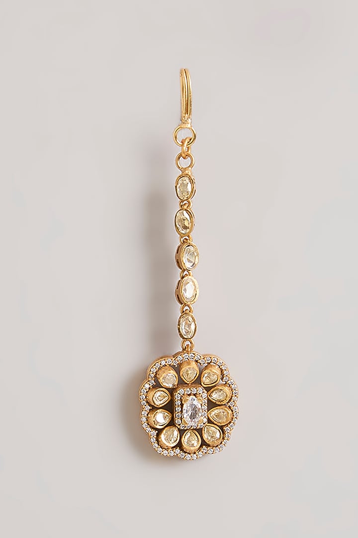 Gold Finish Moissanite Polki Layered Necklace Set by Zevar By Geeta at Pernia's Pop Up Shop