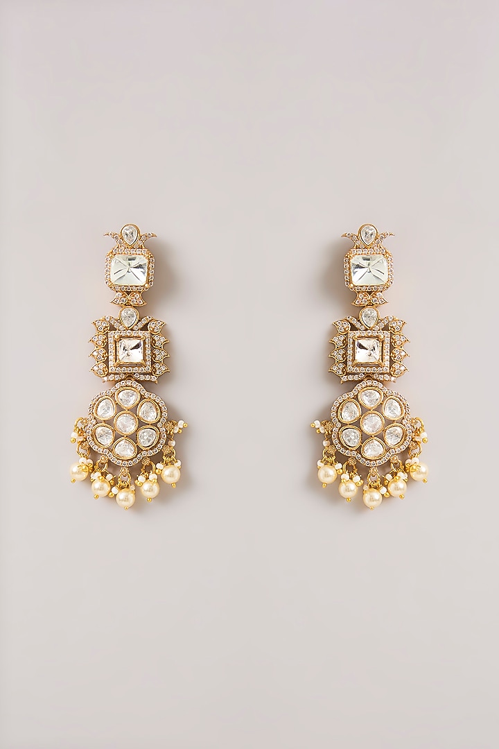 Gold Finish Moissanite Polki Necklace Set by Zevar By Geeta at Pernia's Pop Up Shop