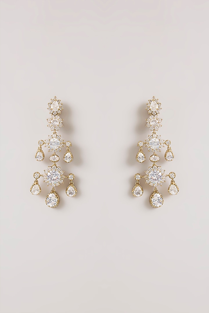 White Finish American Diamond & Emerald Stone Layered Necklace Set by Zevar By Geeta at Pernia's Pop Up Shop