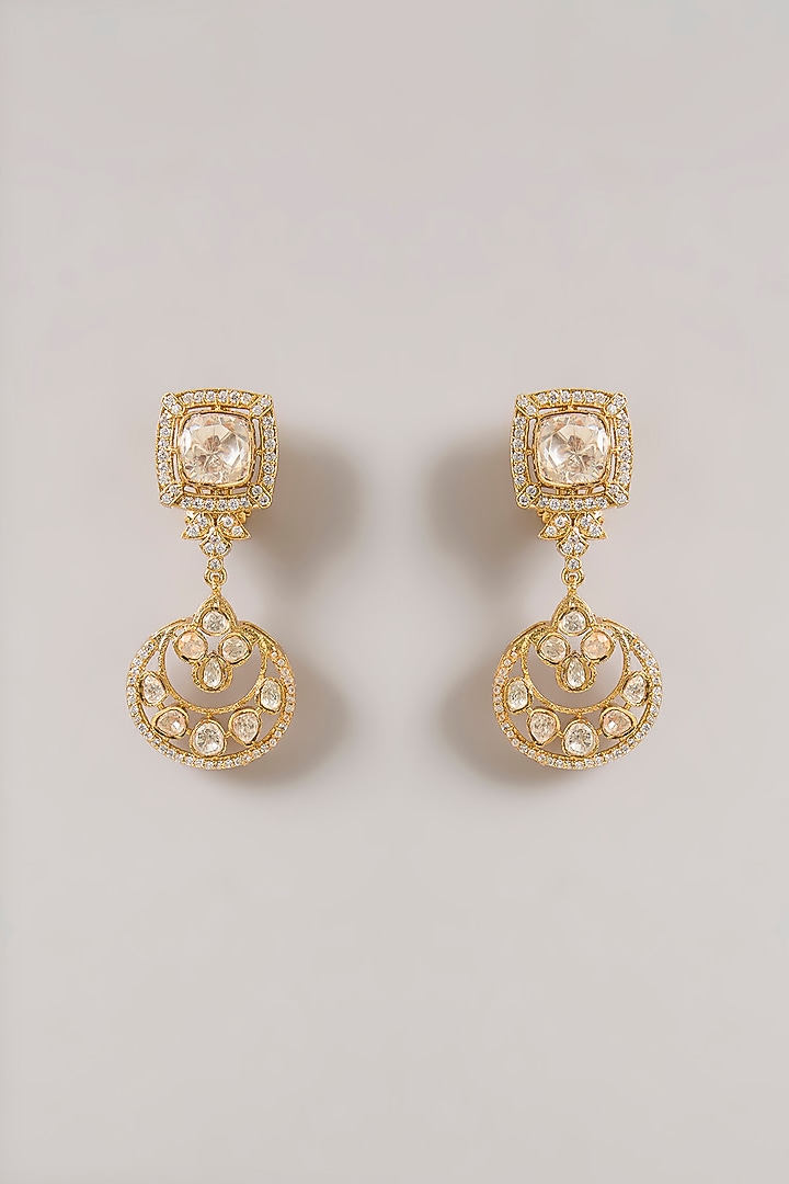 Gold Finish Moissanite Polki Necklace Set by Zevar By Geeta at Pernia's Pop Up Shop
