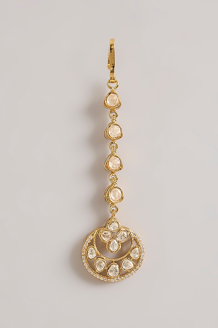 Gold Finish Moissanite Polki Necklace Set by Zevar By Geeta at Pernia's Pop Up Shop