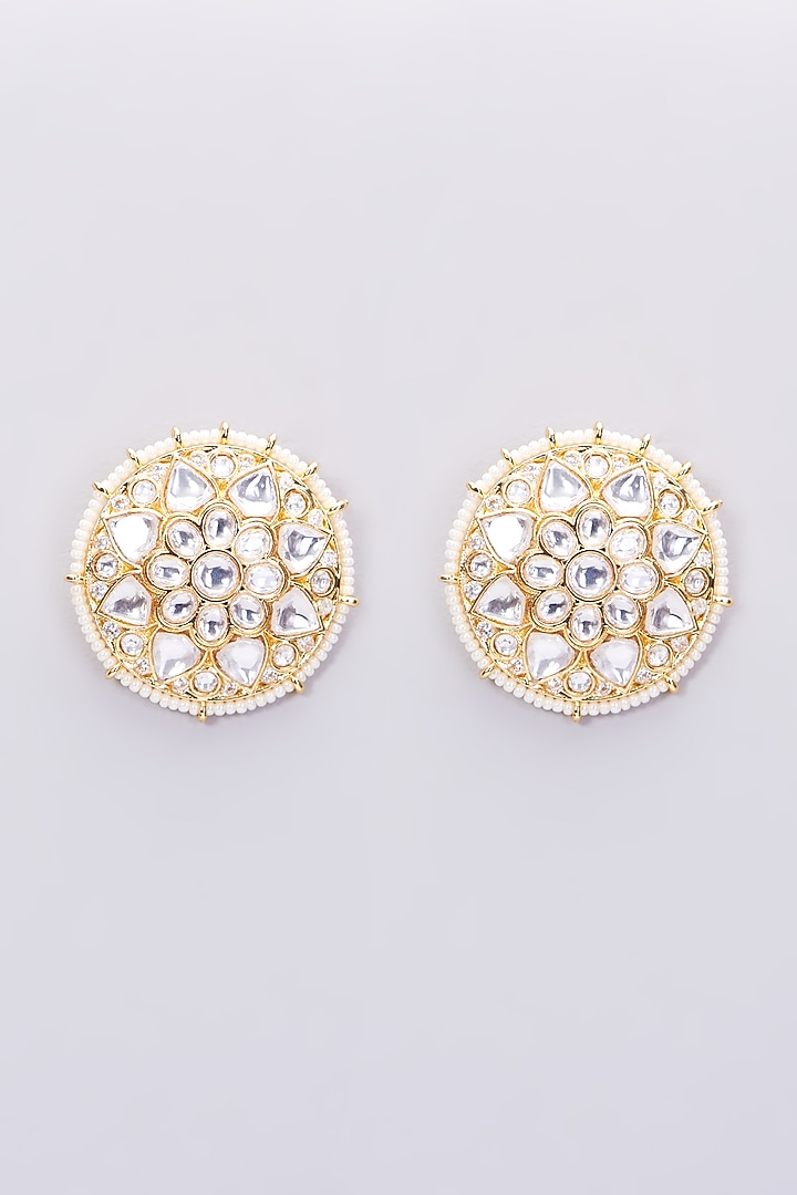 Gold Plated Kundan Polki Stud Earrings by Zevar By Geeta at Pernia's Pop Up Shop