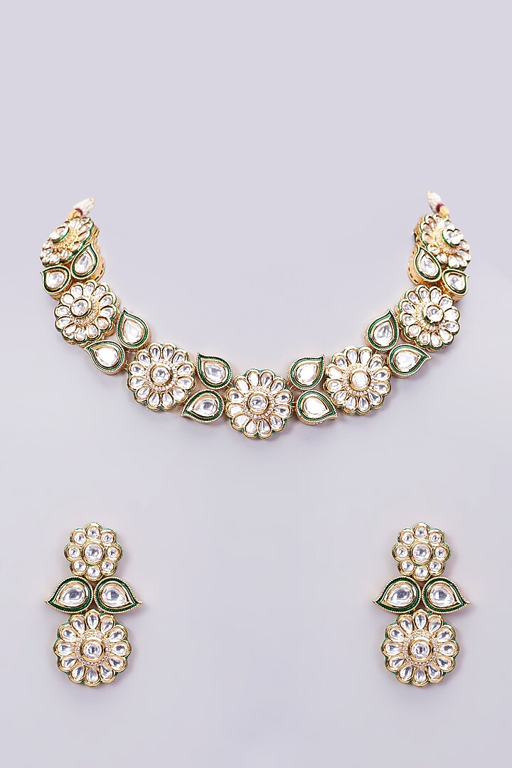 Two Tone Finish Kundan Polki Choker Necklace Set by Zevar By Geeta at Pernia's Pop Up Shop