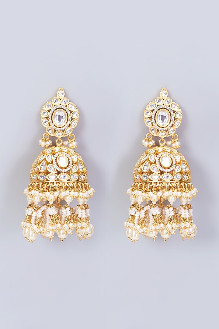 Gold Finish Pearl & Kundan Polki Necklace Set by Zevar By Geeta at Pernia's Pop Up Shop