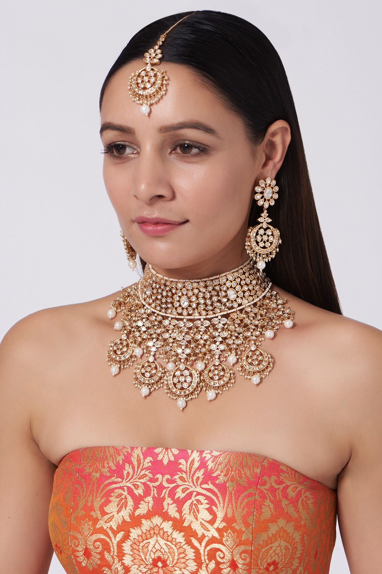 Light Pink Colour Meenakari Choker Necklace Set for Lehenga |  FashionCrab.com