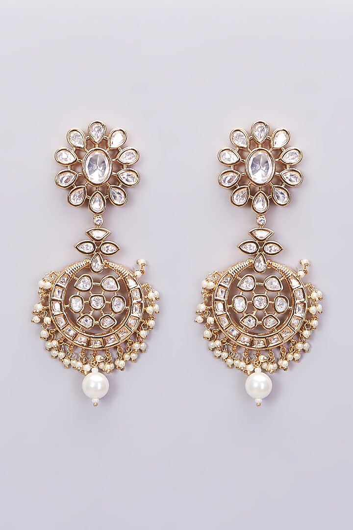 Gold Finish Kundan Polki & Pearl Necklace Set by Zevar By Geeta at Pernia's Pop Up Shop