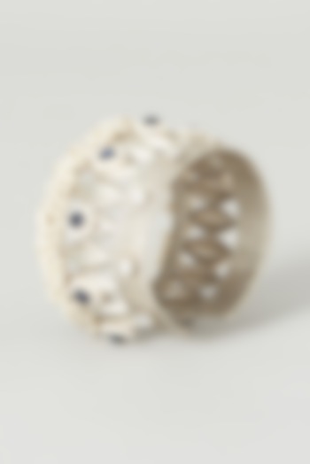 Oxidised Finish Kundan Polki & Pearl Cuff by Zevar By Geeta at Pernia's Pop Up Shop