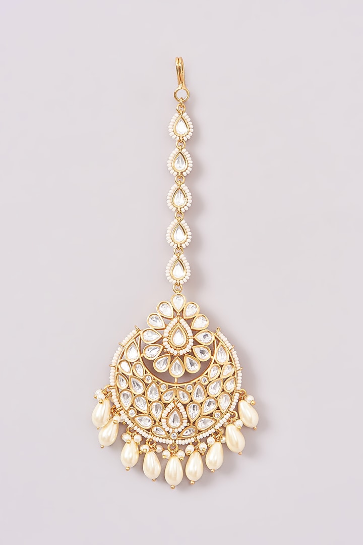 Gold Plated Kundan Polki Long Necklace Set by Zevar by Geeta at Pernia's Pop Up Shop