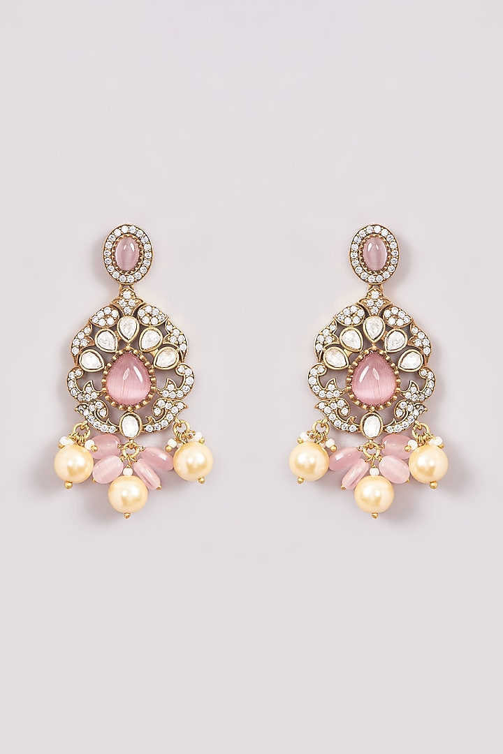 Black Rhodium Finish Pink Stone & Pearl Necklace Set by Zevar by Geeta at Pernia's Pop Up Shop