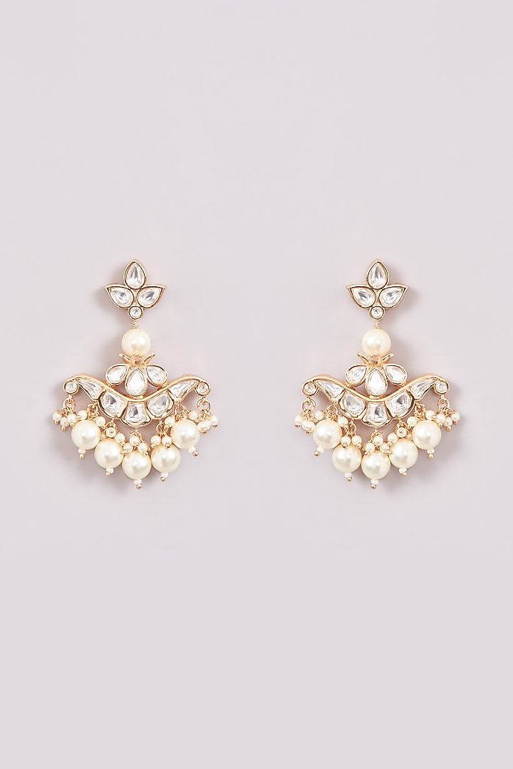 Gold Plated Kundan Polki & Pearl Long Necklace Set by Zevar by Geeta at Pernia's Pop Up Shop