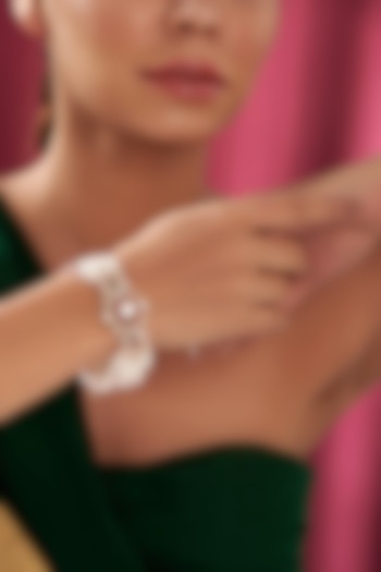 Gold Finish Kundan Polki & Pearl Bracelet by Zevar by Geeta at Pernia's Pop Up Shop