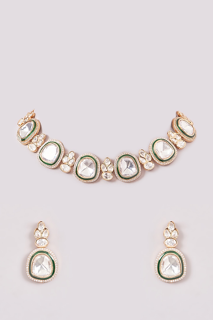 Gold Plated Kundan Polki Meenakari Choker Necklace Set by Zevar by Geeta at Pernia's Pop Up Shop