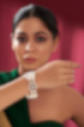 Gold Finish Kundan Polki & Pearl Bracelet by Zevar by Geeta at Pernia's Pop Up Shop