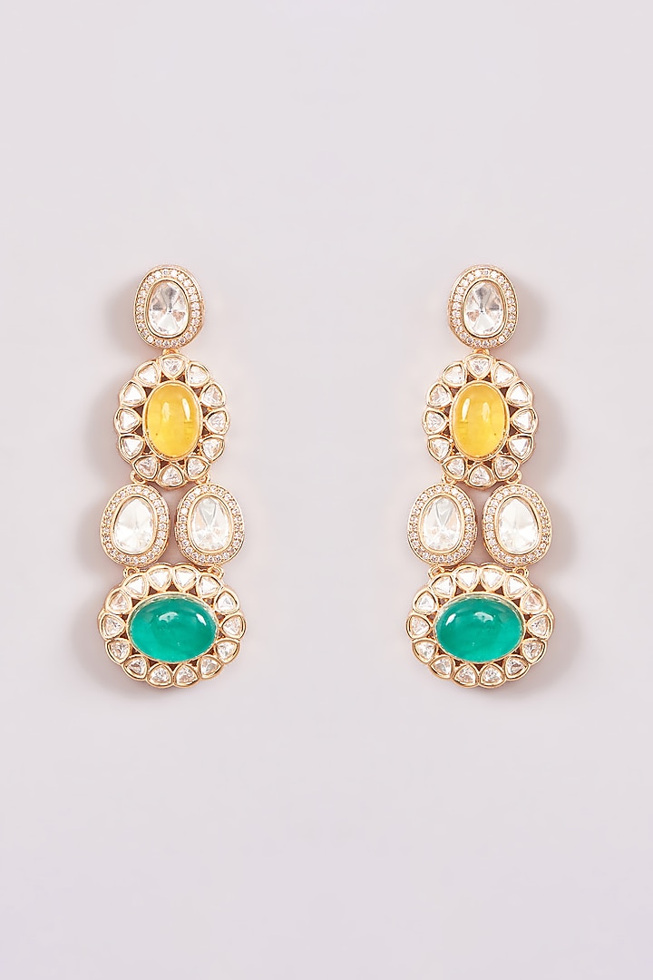 Gold Plated Kundan Polki & Multi-Colored Stone Long Layered Necklace Set by Zevar by Geeta at Pernia's Pop Up Shop