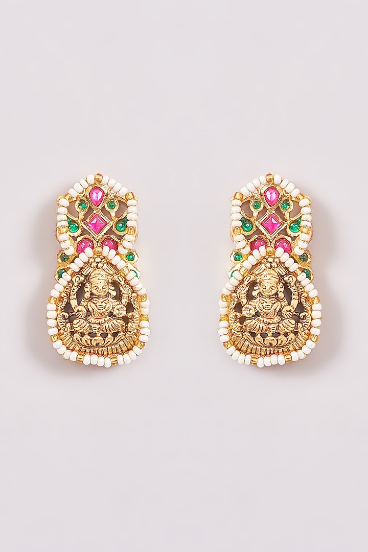 Gold Finish Kundan Polki & Green Stone Necklace Set by Zevar by Geeta at Pernia's Pop Up Shop