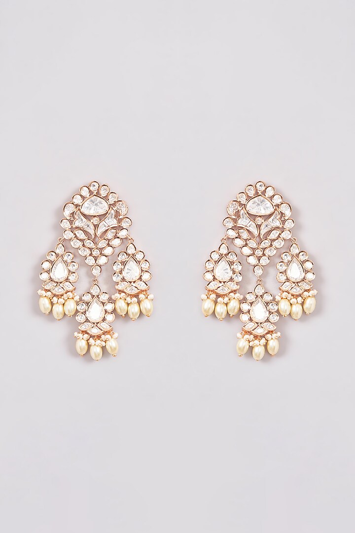 Gold Plated Kundan Polki & Pearl Hanging Long Necklace Set by Zevar by Geeta at Pernia's Pop Up Shop