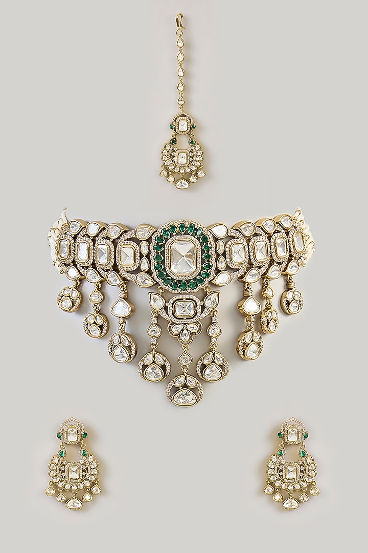 Two-Tone Finish Kundan Polki Choker Necklace Set by Zevar by Geeta at Pernia's Pop Up Shop
