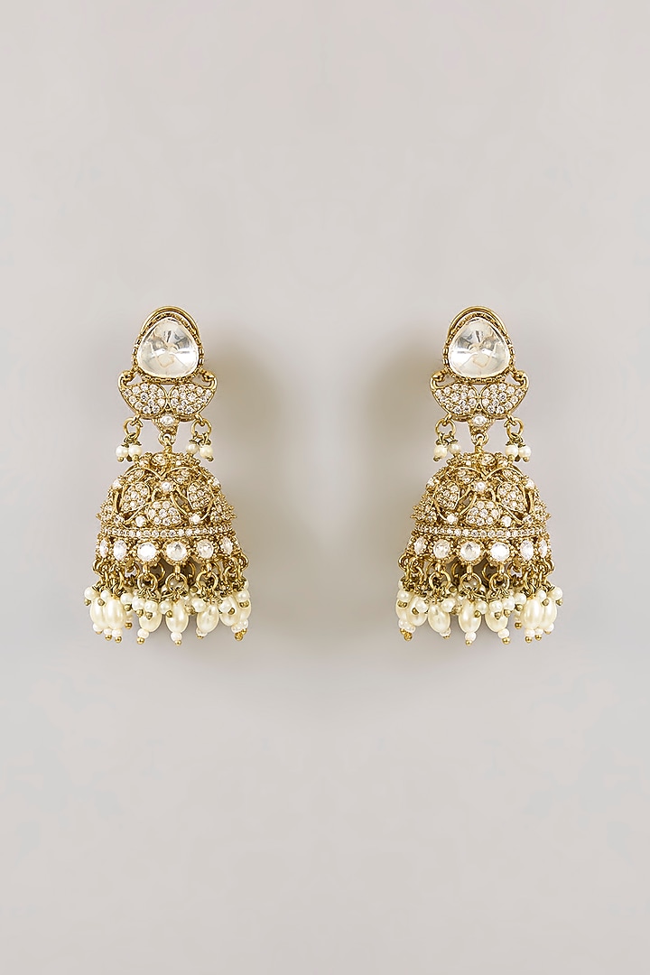 Two-Tone Finish Kundan Polki Long Necklace Set by Zevar by Geeta at Pernia's Pop Up Shop