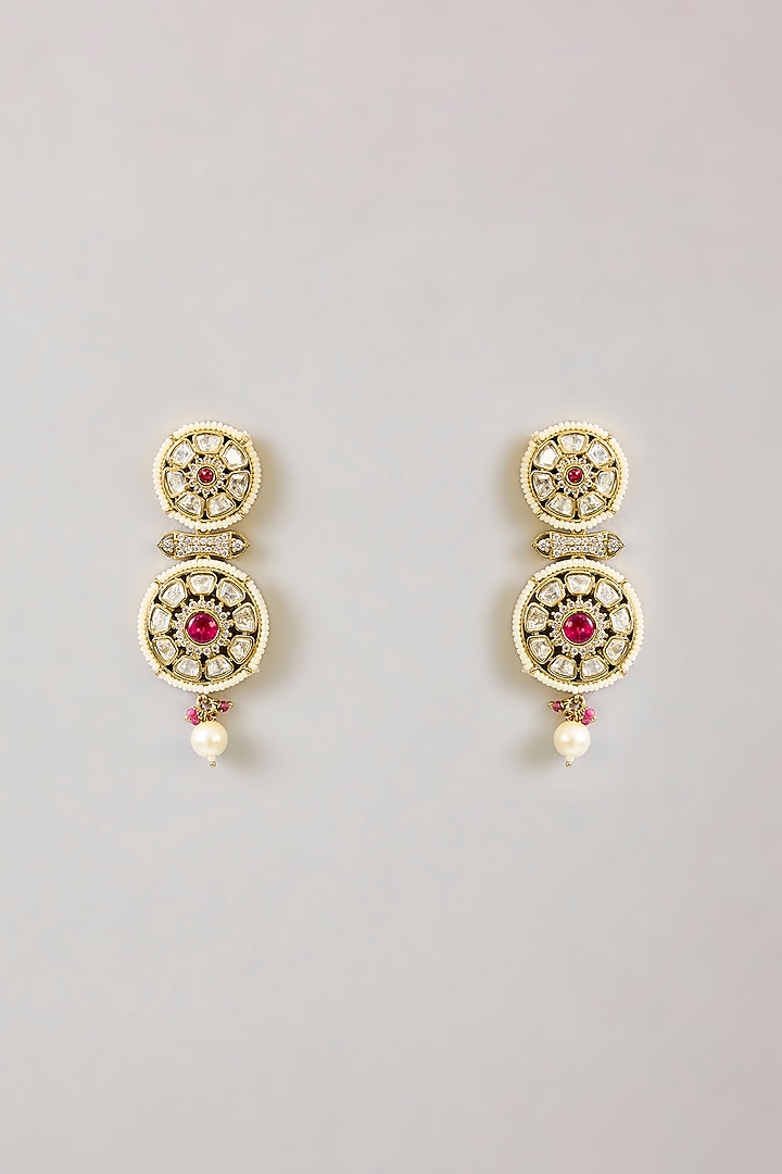 Two-Tone Finish Kundan Polki & Red Stone Necklace Set by Zevar by Geeta at Pernia's Pop Up Shop