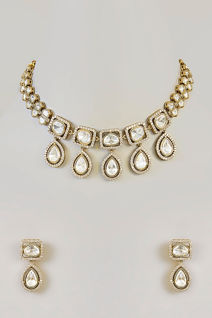 Two-Tone Finish Kundan Polki Necklace Set by Zevar by Geeta at Pernia's Pop Up Shop