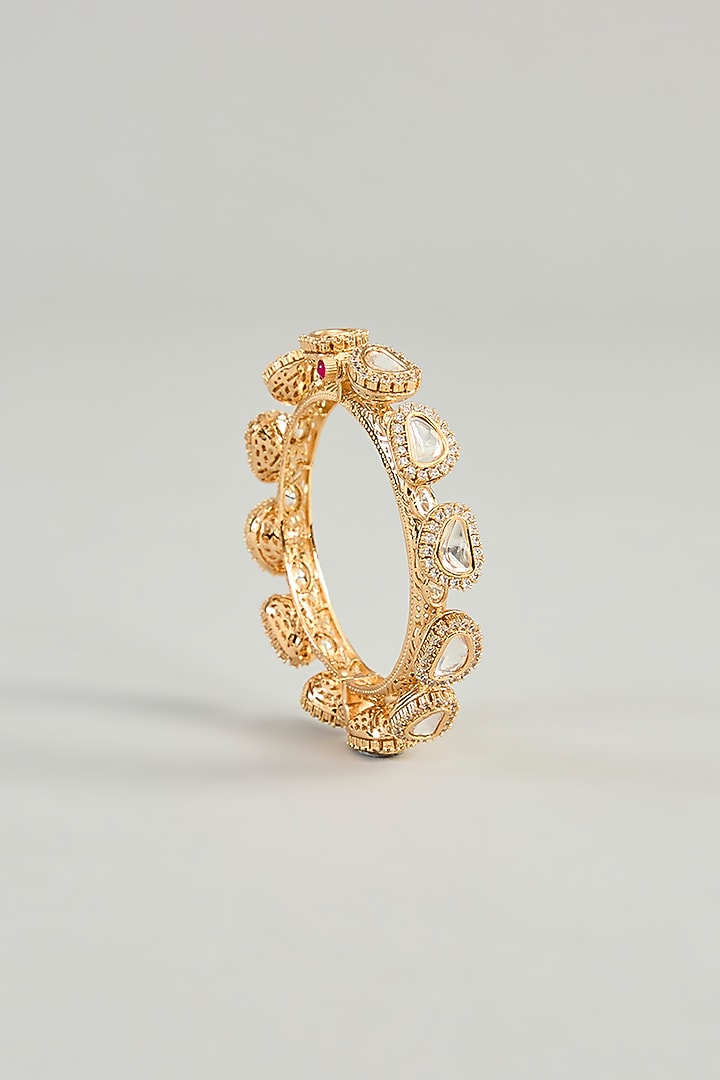 Gold Finish Moissanite Polki Openable Kada (Set Of 2) by Zevar by Geeta at Pernia's Pop Up Shop