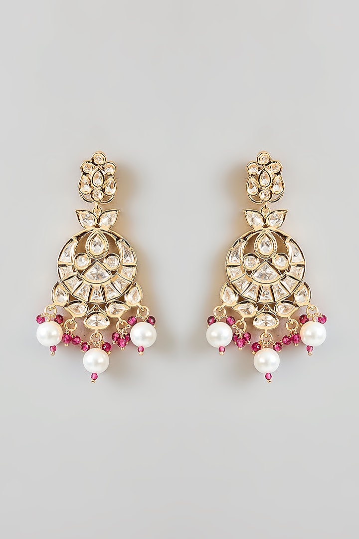 Gold Finish Kundan Polki & Pearl Drop Necklace Set by Zevar by Geeta at Pernia's Pop Up Shop