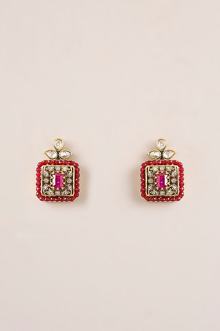 Two-Tone Finish Kundan Polki & Red Stone Choker Necklace Set by Zevar By Geeta at Pernia's Pop Up Shop