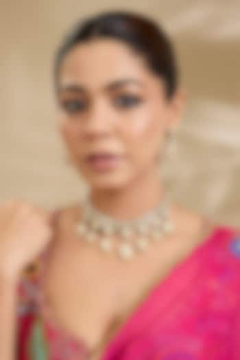 Gold Finish Paisley Kundan Polki Necklace Set by Zevar By Geeta at Pernia's Pop Up Shop