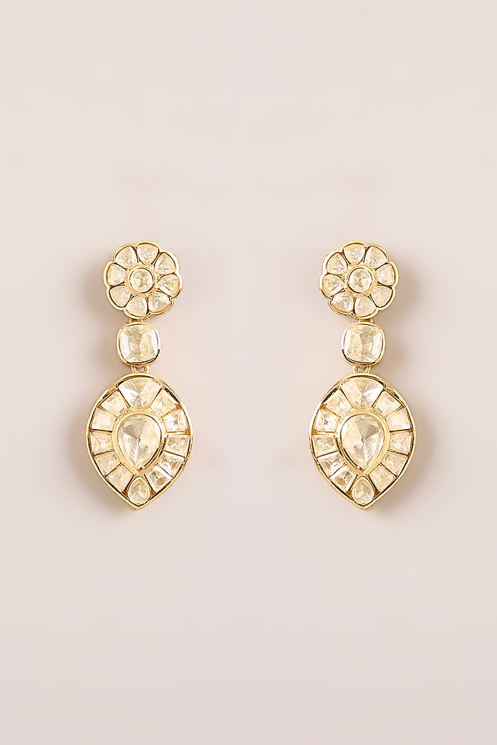 Gold Finish Paisley Kundan Polki Necklace Set by Zevar By Geeta at Pernia's Pop Up Shop