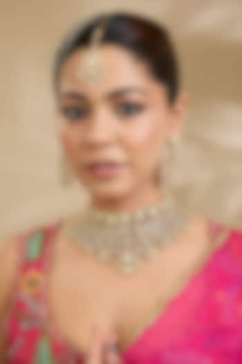 Gold Finish Kundan Polki Necklace Set by Zevar By Geeta at Pernia's Pop Up Shop