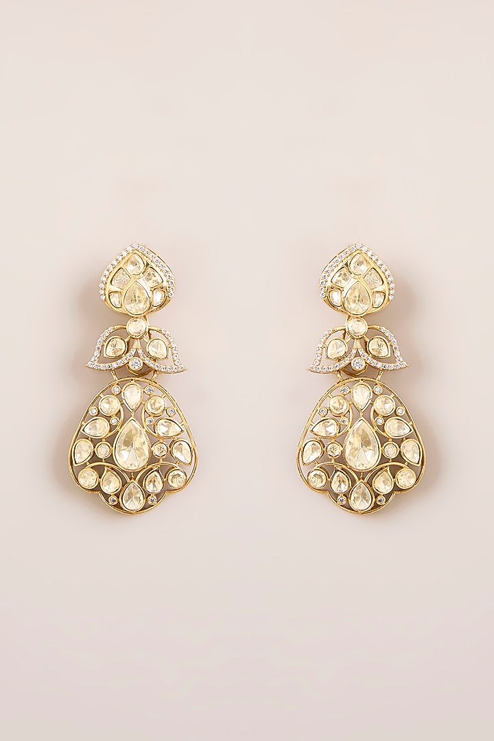 Gold Finish Kundan Polki Necklace Set by Zevar By Geeta at Pernia's Pop Up Shop