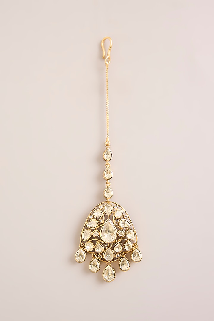 Gold Finish Kundan Polki Necklace Set by Zevar By Geeta at Pernia's Pop Up Shop