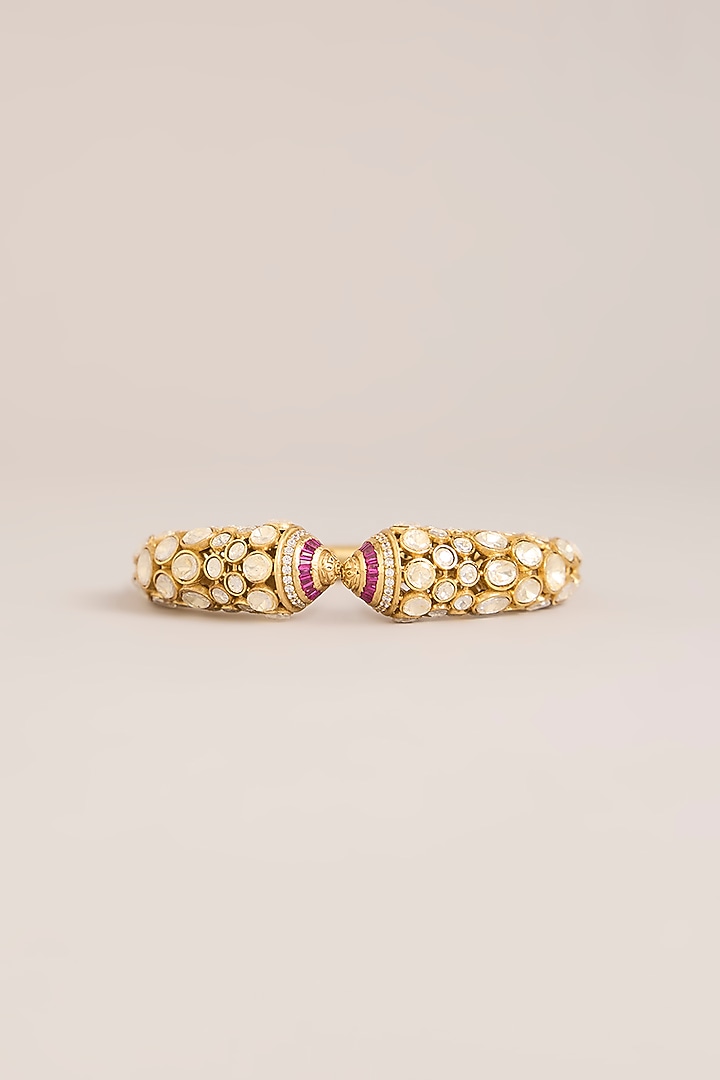 Gold Finish Kundan Polki Openable Cuff by Zevar By Geeta at Pernia's Pop Up Shop