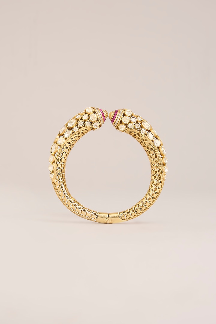 Gold Finish Kundan Polki Openable Cuff by Zevar By Geeta at Pernia's Pop Up Shop
