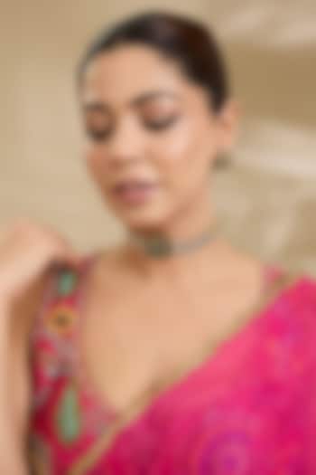 Two-Tone FInish Kundan Polki & Green Stone Choker Necklace Set by Zevar By Geeta at Pernia's Pop Up Shop